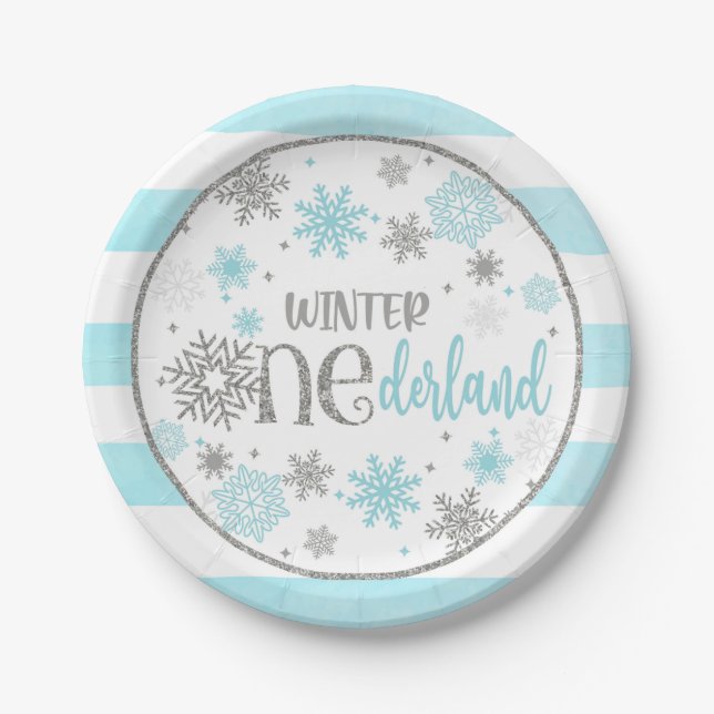 Winter ONEderland Birthday Plate - Boy - BS (Front)