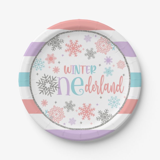 Winter ONEderland Birthday Plate - Girl - PPBS (Front)