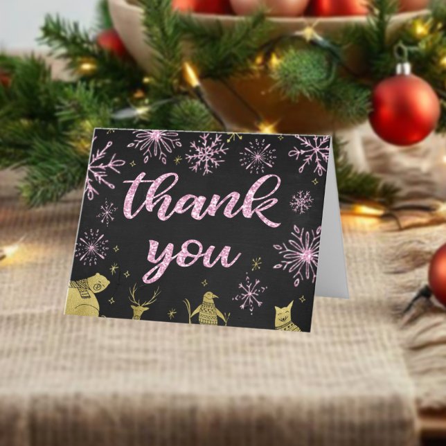 Winter Onederland Birthday Snowflakes Thank You Card (Creator Uploaded)