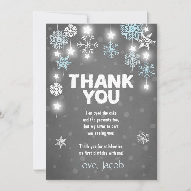 Winter ONEderland Birthday Thank you Card Blue Boy (Front)