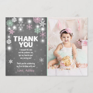 Winter ONEderland Birthday Thank you Card Girl