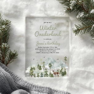 Winter ONEderland Birthday   Watercolor Deer  Acrylic Invitations