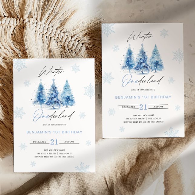 Winter Onederland Blue 1st Birthday Invitation (Creator Uploaded)