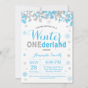 Winter Onederland Blue and Silver Boy 1st Birthday Invitation