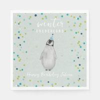 Winter Onederland Blue Birthday Penguin Confetti