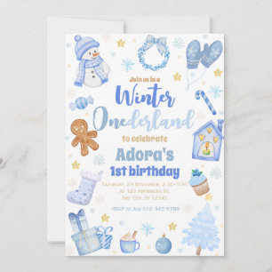 Winter ONEderland Blue Christmas Birthday Invite