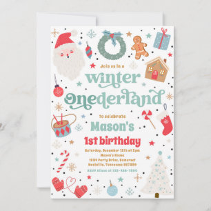 Winter ONEderland Blue Christmas Birthday Party Invitation