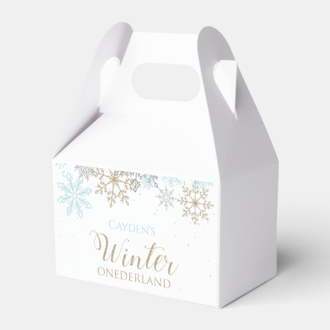 Winter Onederland Blue Gold Snowflake Favour Box (Front Side)
