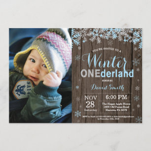 Winter Onederland Blue Silver Boy 1st Birthday Invitation