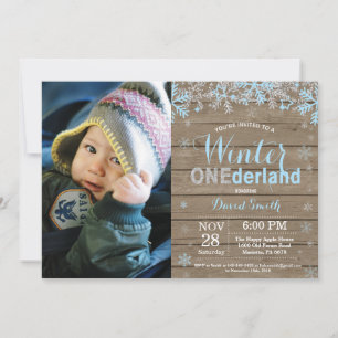 Winter Onederland Blue Silver Boy 1st Birthday Invitation