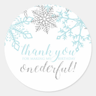 Winter Onederland Blue Silver Snowflake Favour Classic Round Sticker