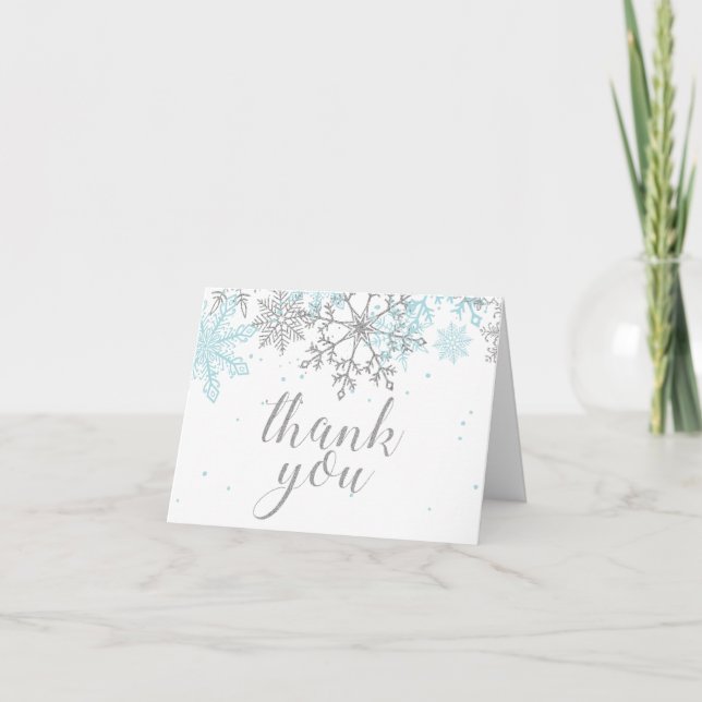 Winter Onederland Blue Silver Thank You Card (Front)