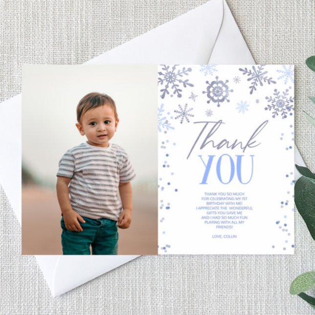 Winter ONEderland Blue Snowflake Birthday Party Thank You Card (Creator Uploaded)