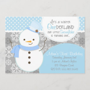 Winter ONEderland Blue Snowman Invitation