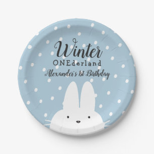 Winter ONEderland Boy 1st Birthday Blue Paper Plate