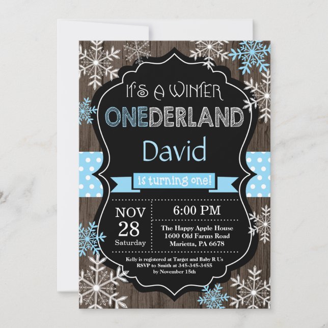 Winter Onederland Boy 1st Birthday Invitation (Front)