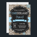 Winter Onederland Boy 1st Birthday Invitation<br><div class="desc">Winter Onederland Boy 1st Birthday Invitation. Blue and White Snowflake. First Birthday. Boy 1st Bday Invite. Rustic Wood Chalkboard Background. Black and White. Boy Ribbon. For further customisation,  please click the "Customise it" button and use our design tool to modify this template.</div>