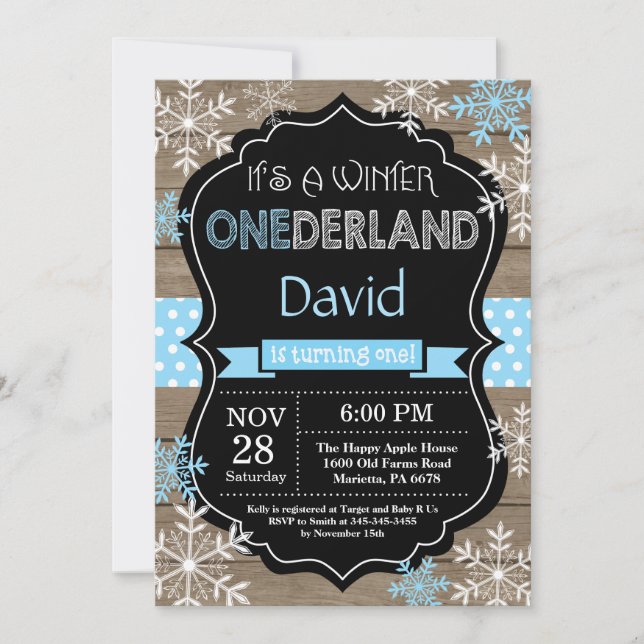 Winter Onederland Boy 1st Birthday Invitation (Front)