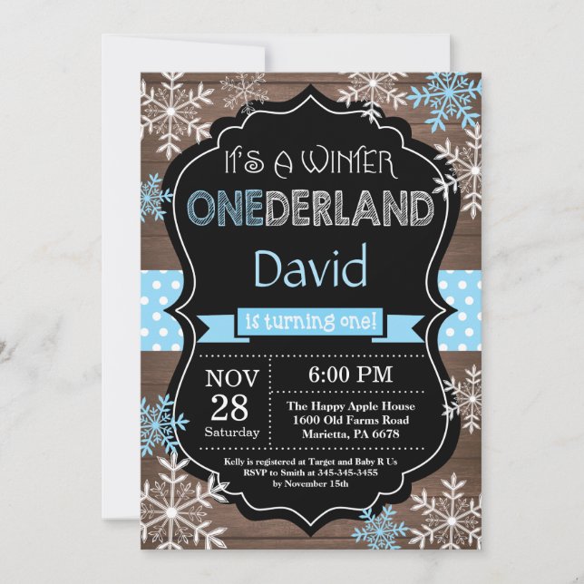 Winter Onederland Boy 1st Birthday Invitation (Front)