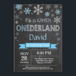 Winter Onederland Boy 1st Birthday Invitation<br><div class="desc">Winter Onederland Boy 1st Birthday Invitation. Blue and White Snowflake. First Birthday. Boy 1st Bday Invite. Chalkboard Background. Black and White. For further customisation,  please click the "Customise it" button and use our design tool to modify this template.</div>