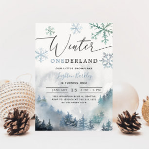 Winter ONEderland Boy 1st Birthday Mountain Invitation