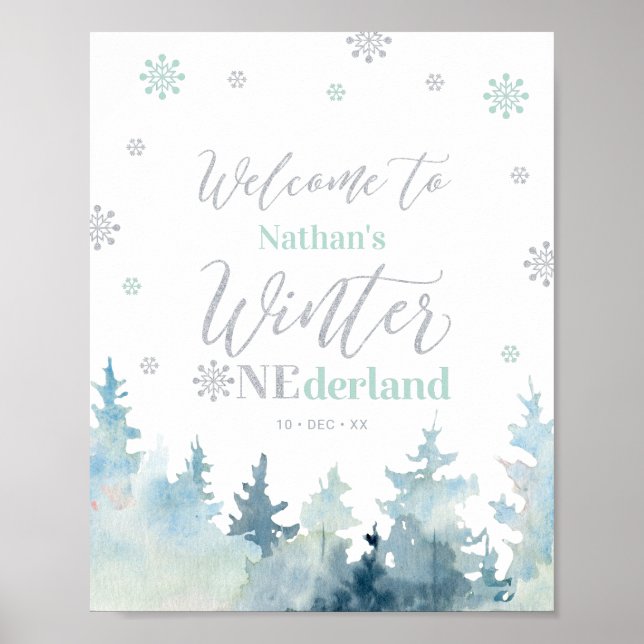 Winter onederland Boy 1st Birthday Welcome Sign (Front)