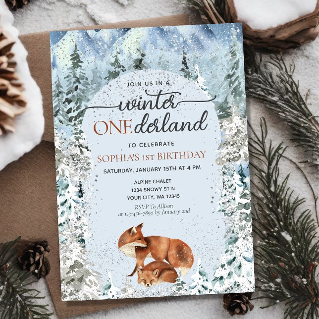 Winter ONEderland Boy Girl 1st First Birthday Fox Invitation (Creator Uploaded)