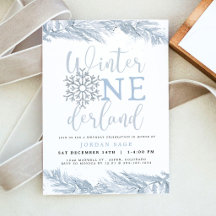 Winter Onederland Boy Invitation, Blue Snowflake