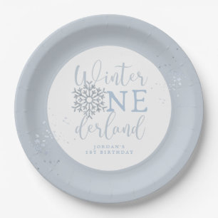 Winter Onederland Boy Plate, Blue Snowflake Paper Plate