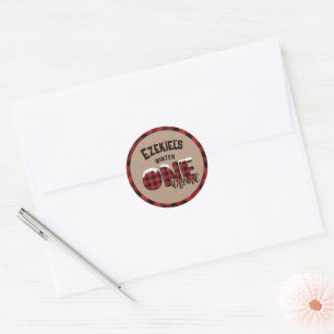 Winter ONEderland Buffalo Plaid Birthday Classic Round Sticker