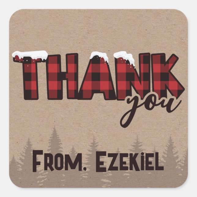 Winter ONEderland Buffalo Plaid Birthday Thank You Square Sticker (Front)