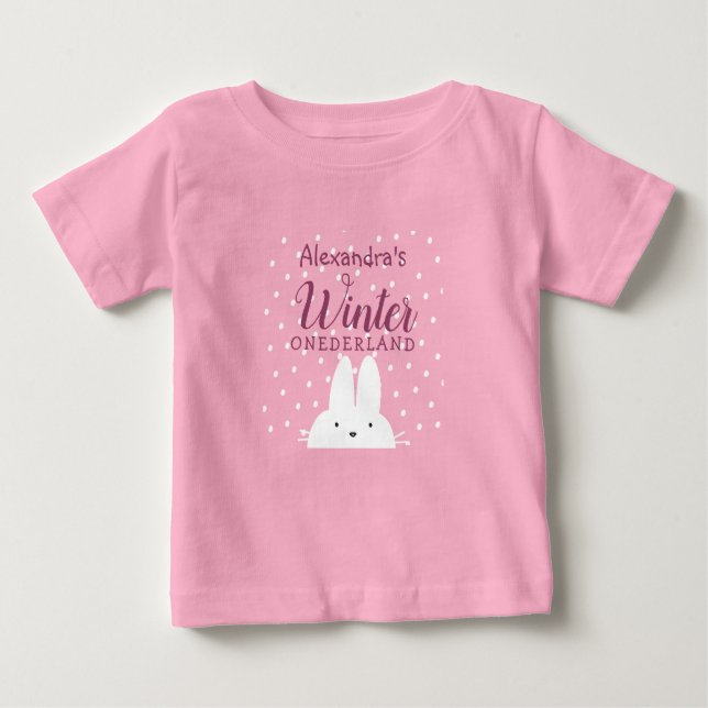 Winter Onederland Bunny 1st Birthday  Baby T-Shirt (Front)