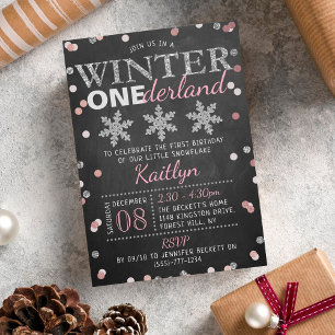 Winter ONEderland Chalkboard 1st Birthday Invitation