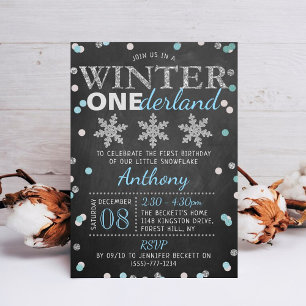 Winter ONEderland Chalkboard 1st Birthday Invitation
