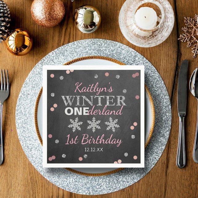 Winter ONEderland Chalkboard 1st Birthday Napkin (Creator Uploaded)