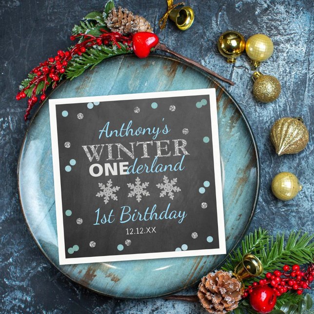 Winter ONEderland Chalkboard 1st Birthday Napkin (Creator Uploaded)