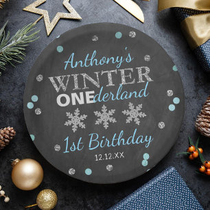 Winter ONEderland Chalkboard 1st Birthday Paper Plate