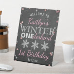 Winter ONEderland Chalkboard 1st Birthday Welcome Pedestal Sign<br><div class="desc">Celebrate in style with this trendy 1st birthday welcome sign. The design is easy to personalise with your own wording and your family and friends will be thrilled when they see this fabulous party sign. Matching party items can be found in the collection.</div>