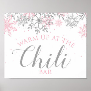 Winter Onederland Chilli Bar Pink Silver Snowflake Poster