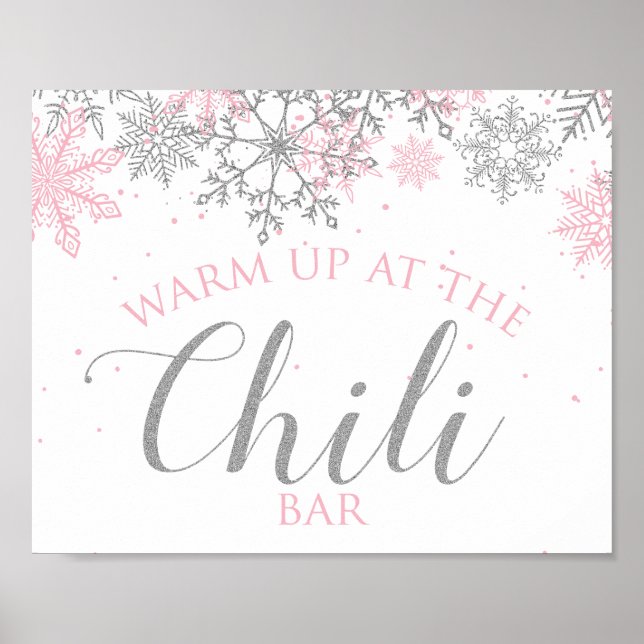 Winter Onederland Chilli Bar Pink Silver Snowflake Poster (Front)