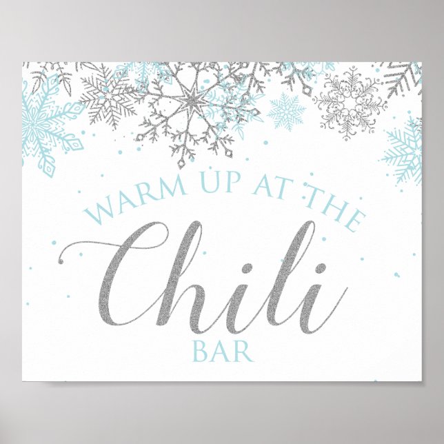 Winter Onederland Chilli Bar Sign Blue Snowflakes (Front)