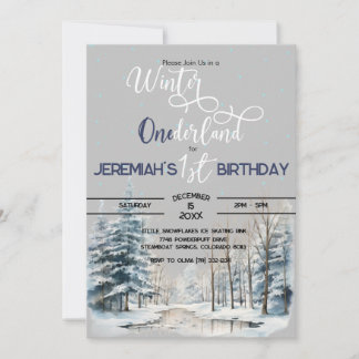 Winter Onederland Christmas 1st Birthday Boy Invitation