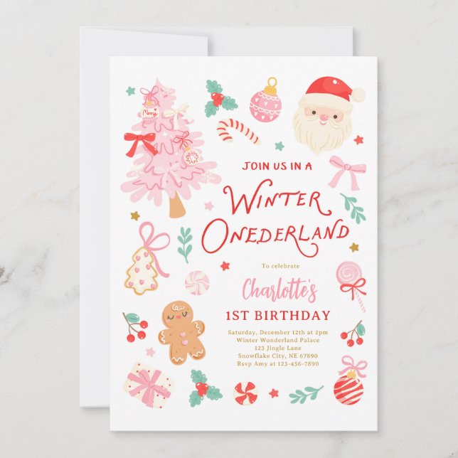 Winter Onederland Christmas 1st Birthday Party Invitation (Front)
