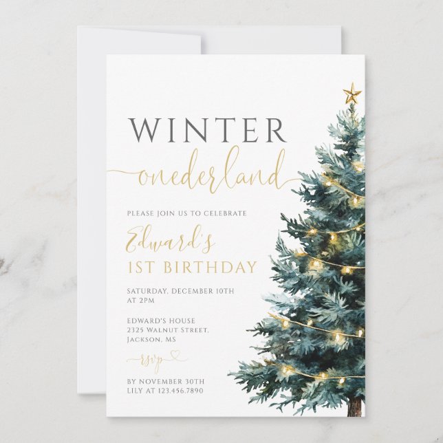 Winter Onederland Christmas 1st Birthday Party Invitation (Front)