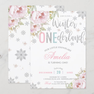 Winter Onederland Christmas Baby Girl 1st Birthday Invitation
