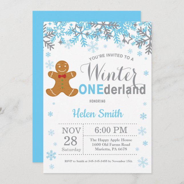 Winter Onederland Christmas Boy 1st Birthday Invitation (Front/Back)
