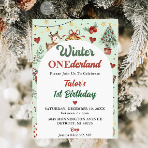 Winter Onederland Christmas Reindeer 1st Birthday Invitation