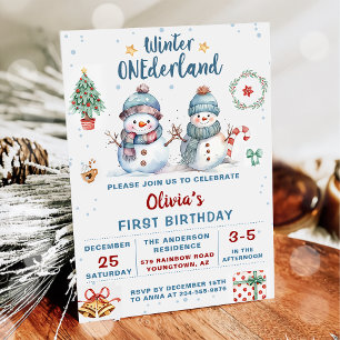 Winter Onederland Christmas Snowman Birthday Invitation