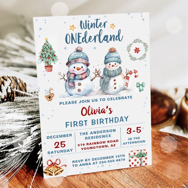 Winter Onederland Christmas Snowman Birthday Invitation (Creator Uploaded)