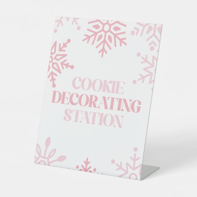 Winter Onederland Cookie Decorating Pink Pedestal Sign (Front)